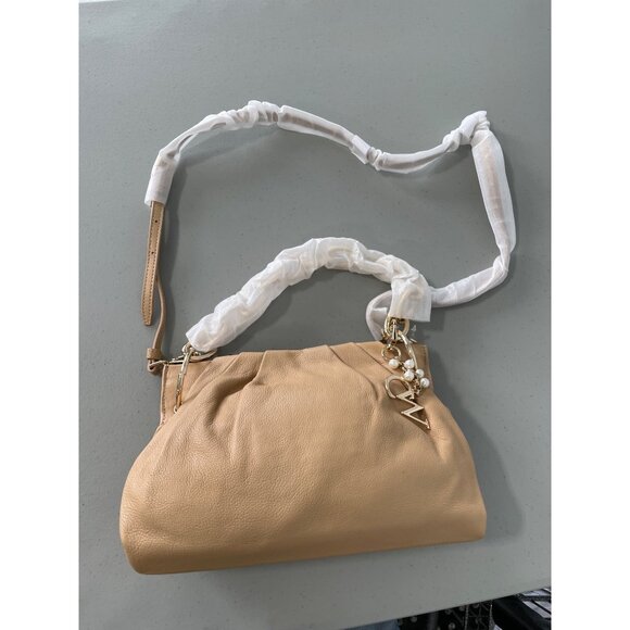 C Wonder by Christian Siriano Genuine Leather Clutch Crossbody Tan Gold Neutral - Picture 3 of 8